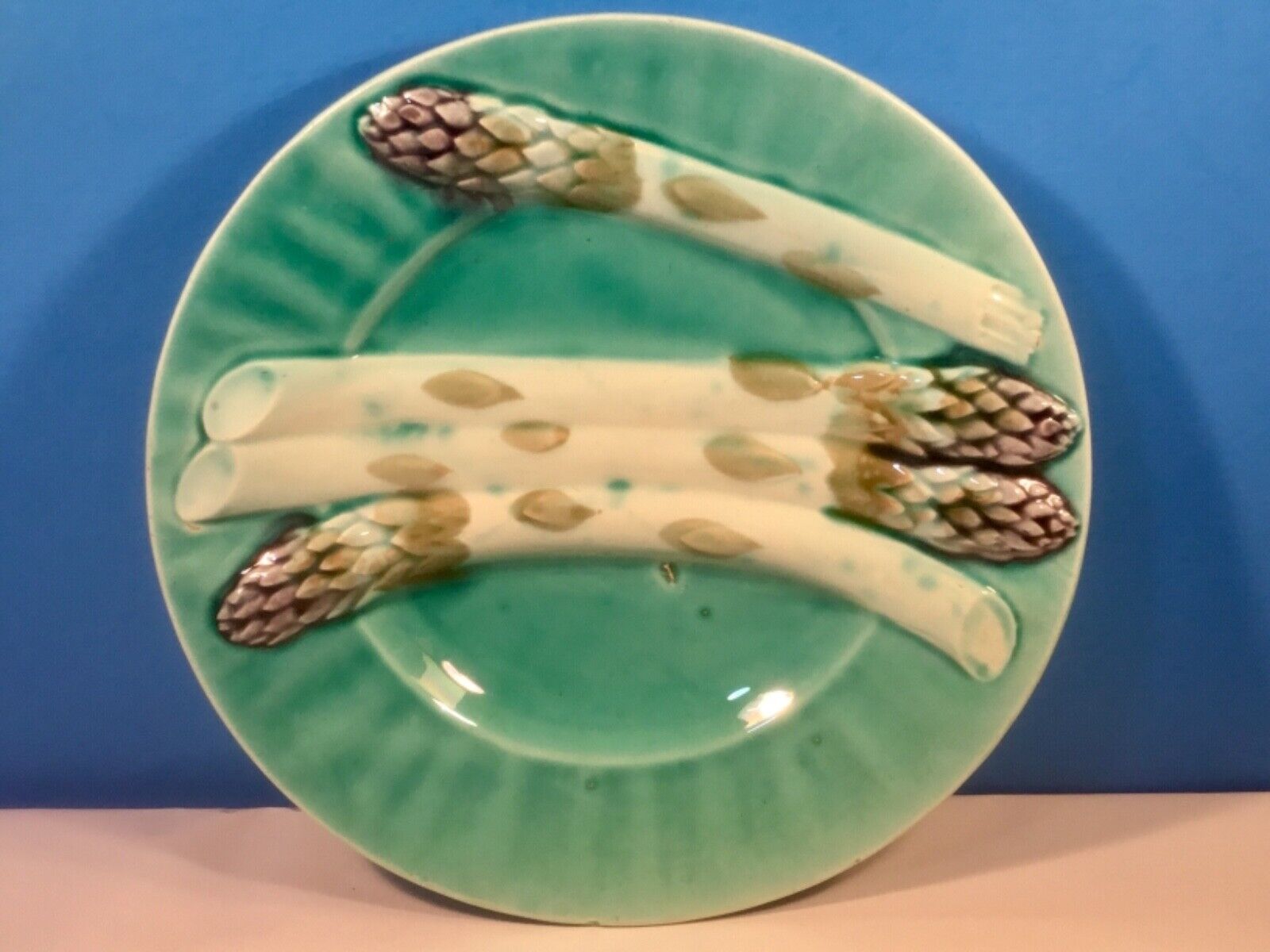 Antique Victorian French Majolica Asparagus Plate Luneville c.1800\'s
