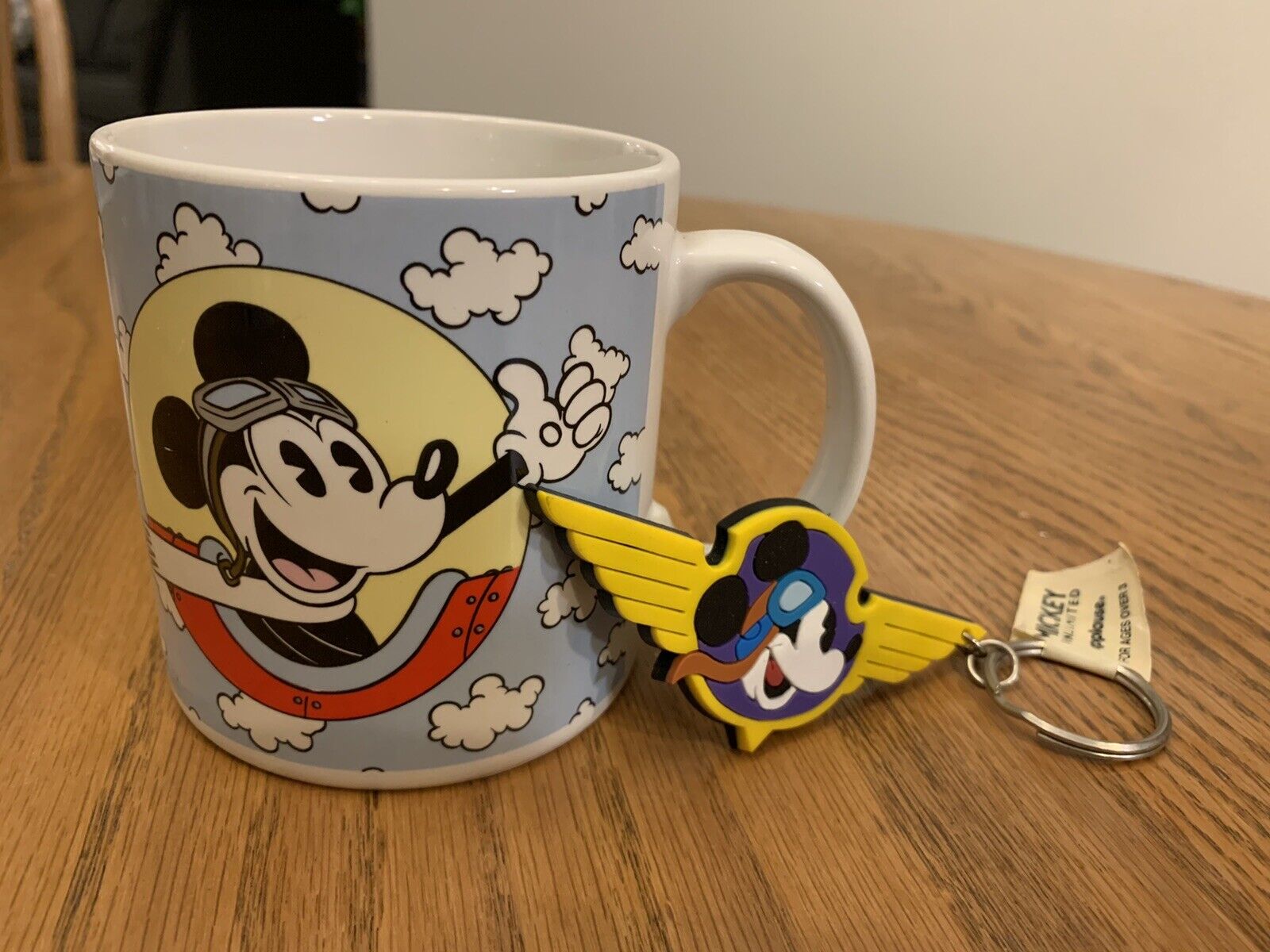 Vintage Disney 1985 Applause Mug Mickey Minnie Mouse In The Sky #5777 w/Keychain