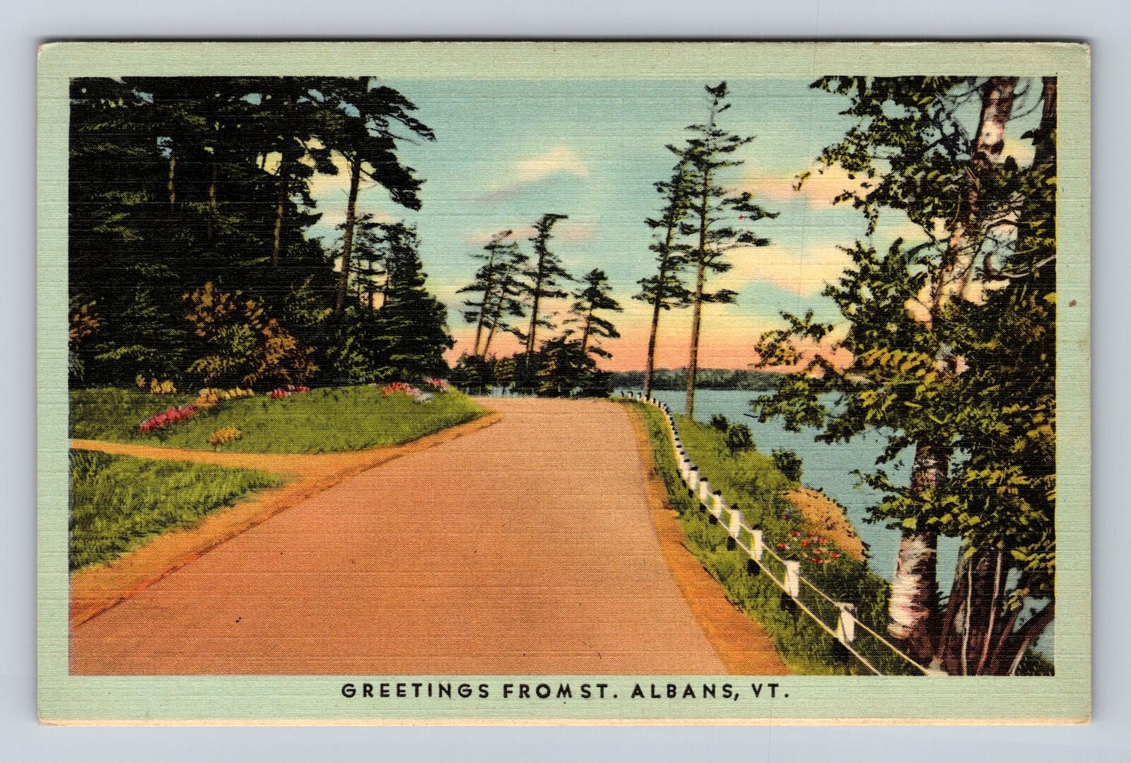 St Albans VT-Vermont, Scenic Greetings, Roadway, Antique, Vintage Postcard