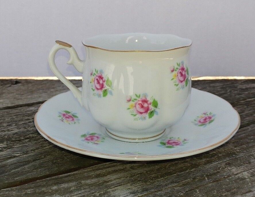 Vintage FTD Flower Delivery Teacup Tea Cup & Saucer Pink Roses Japan 202