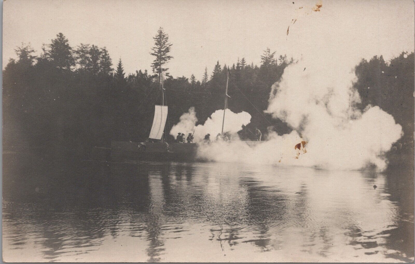 Machias Valley Pageant Battle On The Water Maine 1913 RPPC Postcard - Unposted