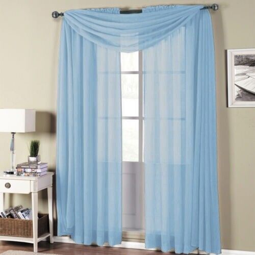 3 Pc Sheer Voile Window Curtain 2 Panel and 1 Scarf  Home Decor Rod Pocket