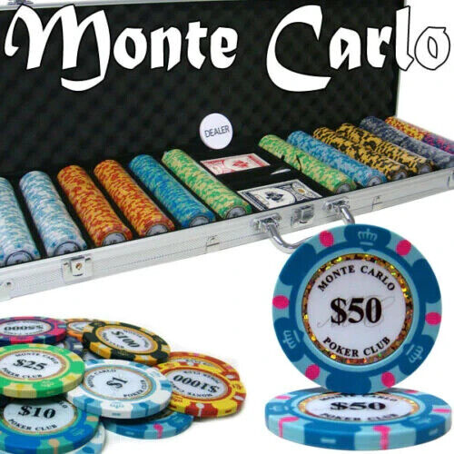 New 600 Monte Carlo Poker Chips Set with Aluminum Case - Pick Denominations