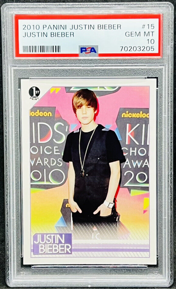 Justin Bieber PSA 10 2010 Panini First Print Rookie #15 Nickelodeon Award