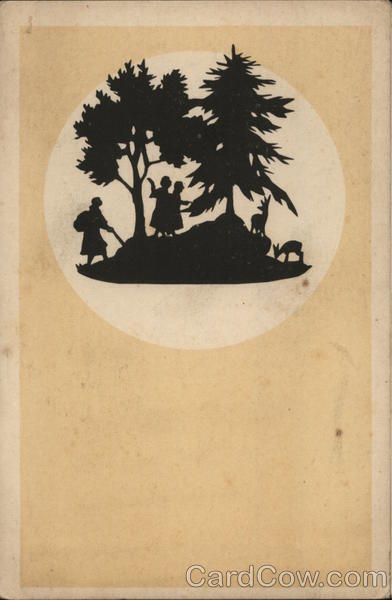 Silhouette of People and Deer in Trees Markert & Sohn Postcard Vintage Post Card
