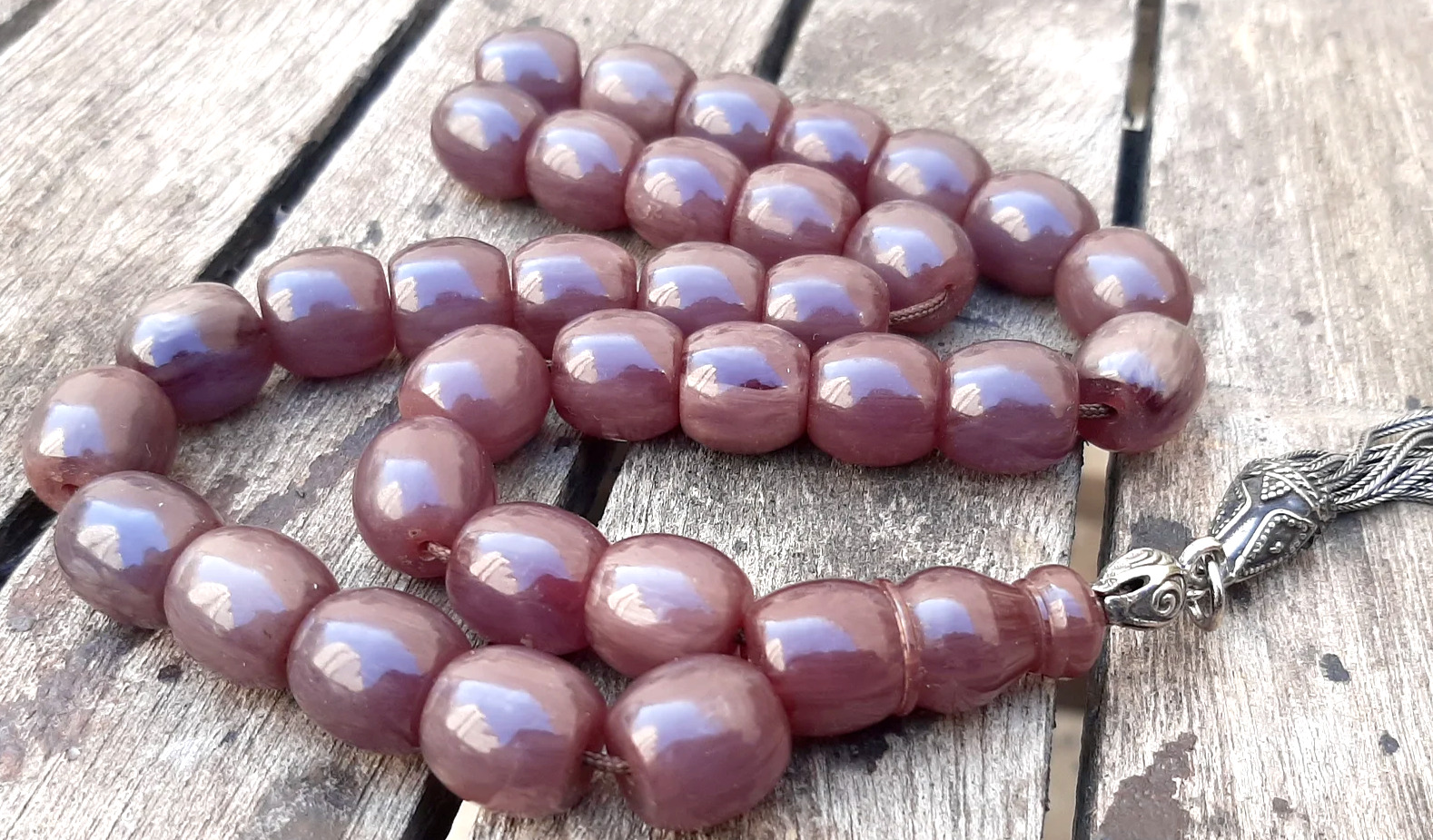 Vintage Purple Faturan Handmade Bakelite Islamic Rossary Prayer 33 Beads 65,2gr