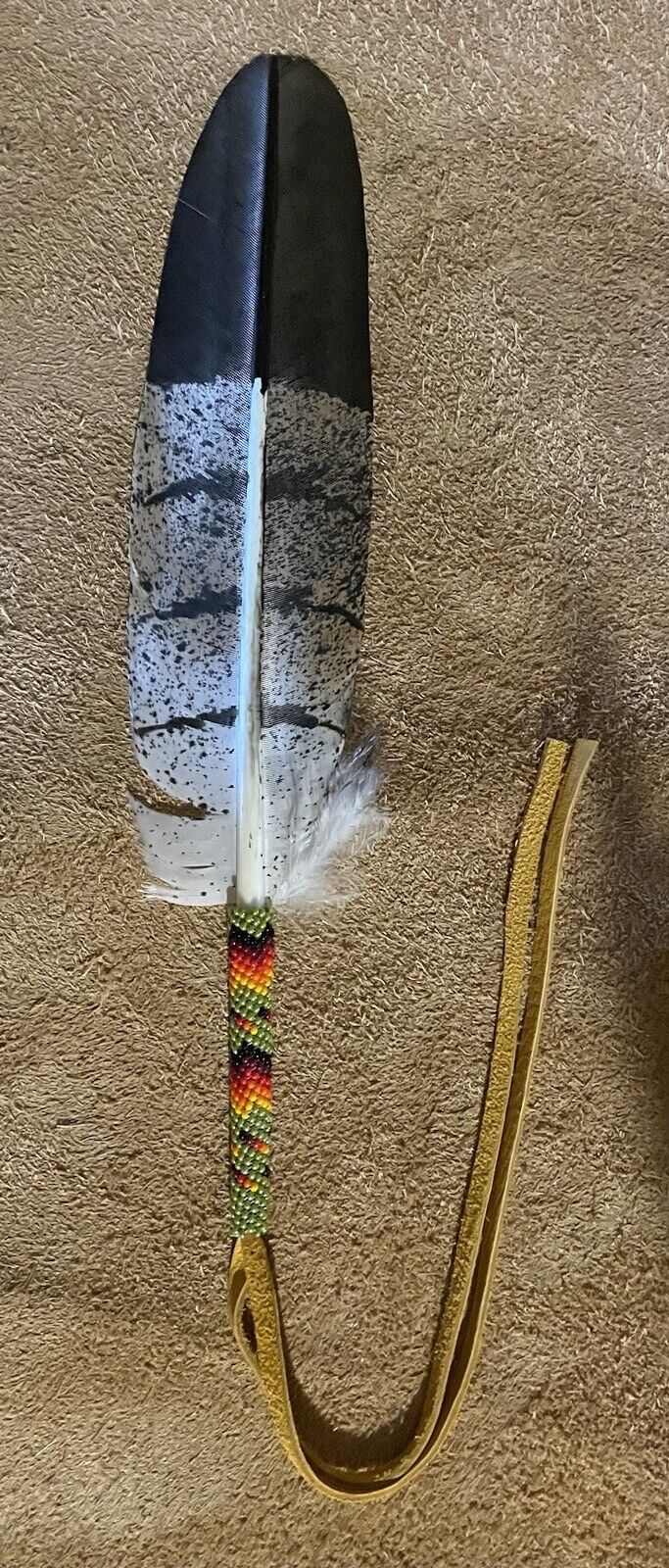Native American Sioux Beaded Imitation Hawk  Feather
