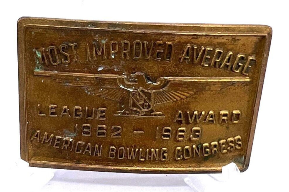 Vintage 1960\'s Most Improved Average Award American Bowling Belt Buckle 2\