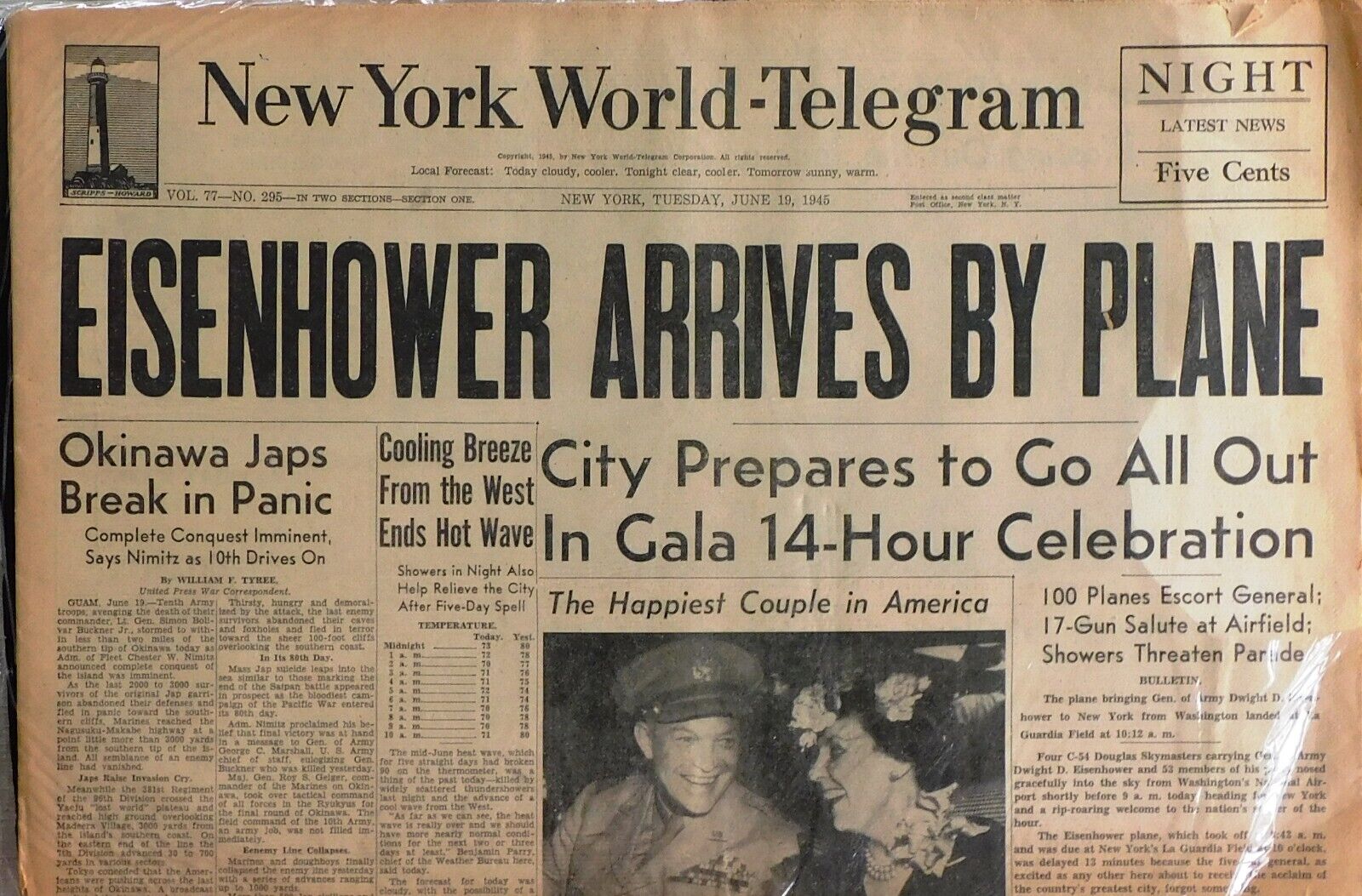 Eisenhower Arrives in NY Newspaper