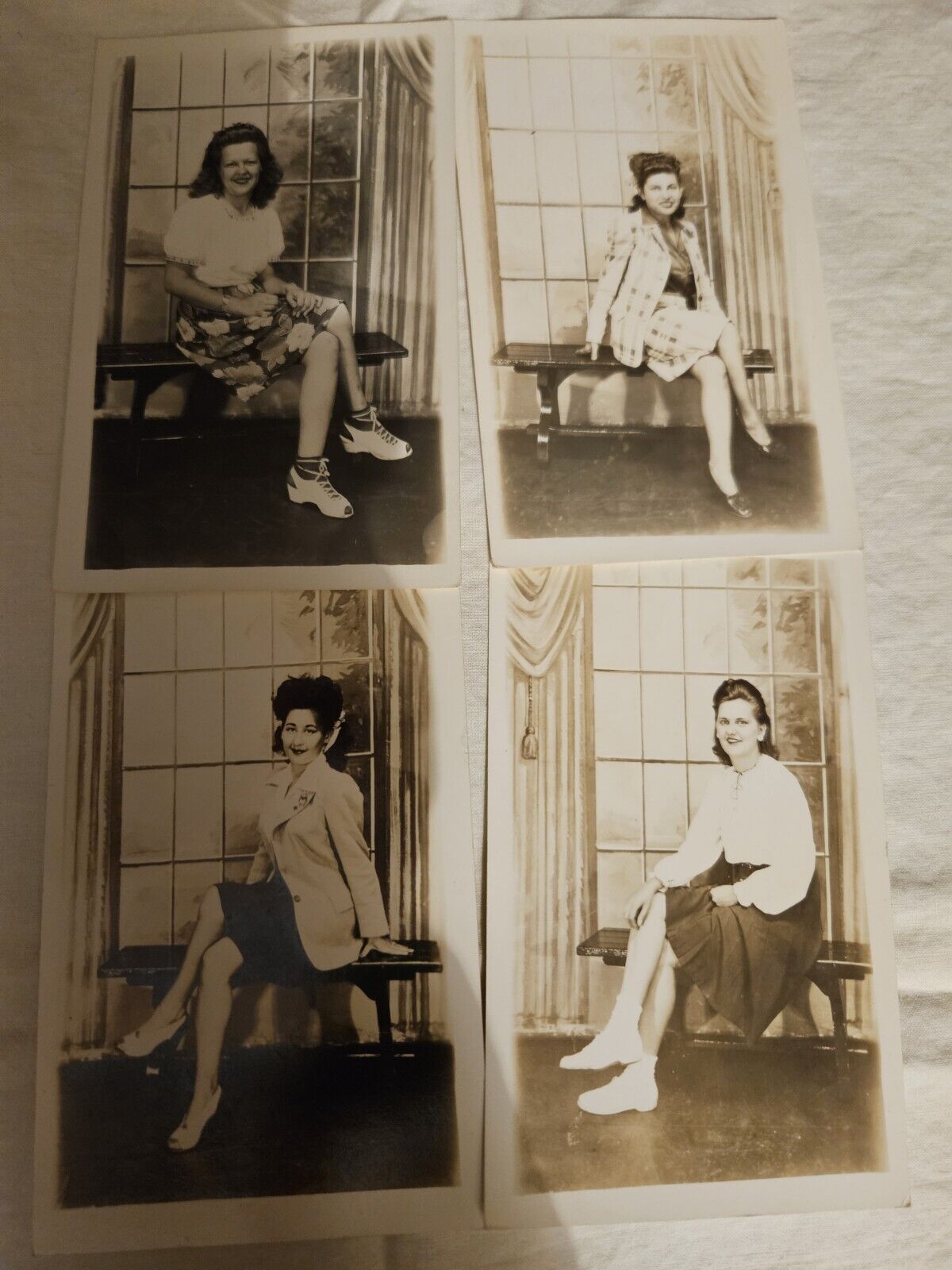 FOUR FRIENDS Antique Vintage RPPC (4) POST CARD LOT Young Girls 1940s