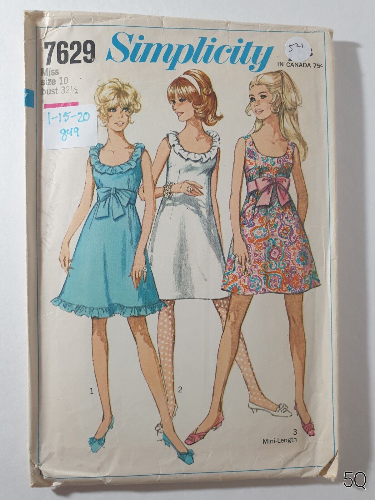 Simplicity 7629 Vintage 1968 Dresses sewing pattern size 10