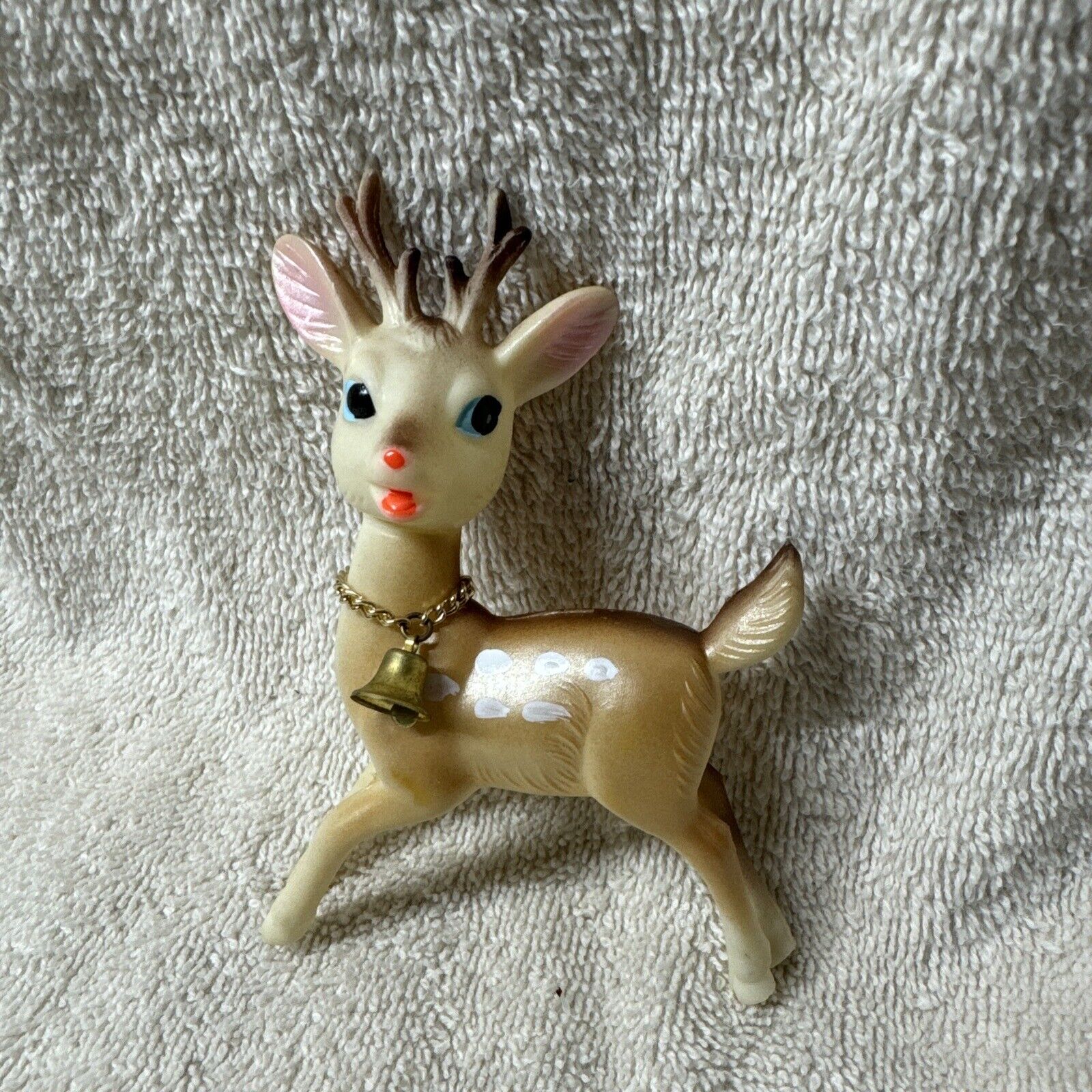 Vintage Brown/Beige Rubber Reindeer Christmas Figure Japan V27