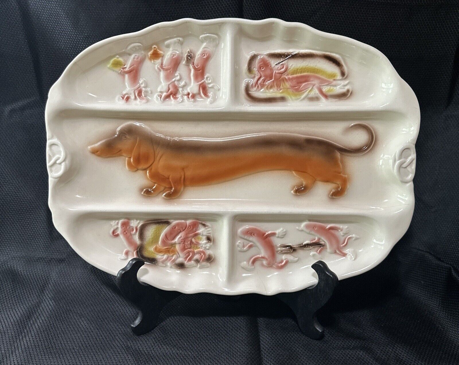 Vintage 1959 Lane and Co Dachshund Wiener Hot Dog Serving Tray T-38 Made In Cali