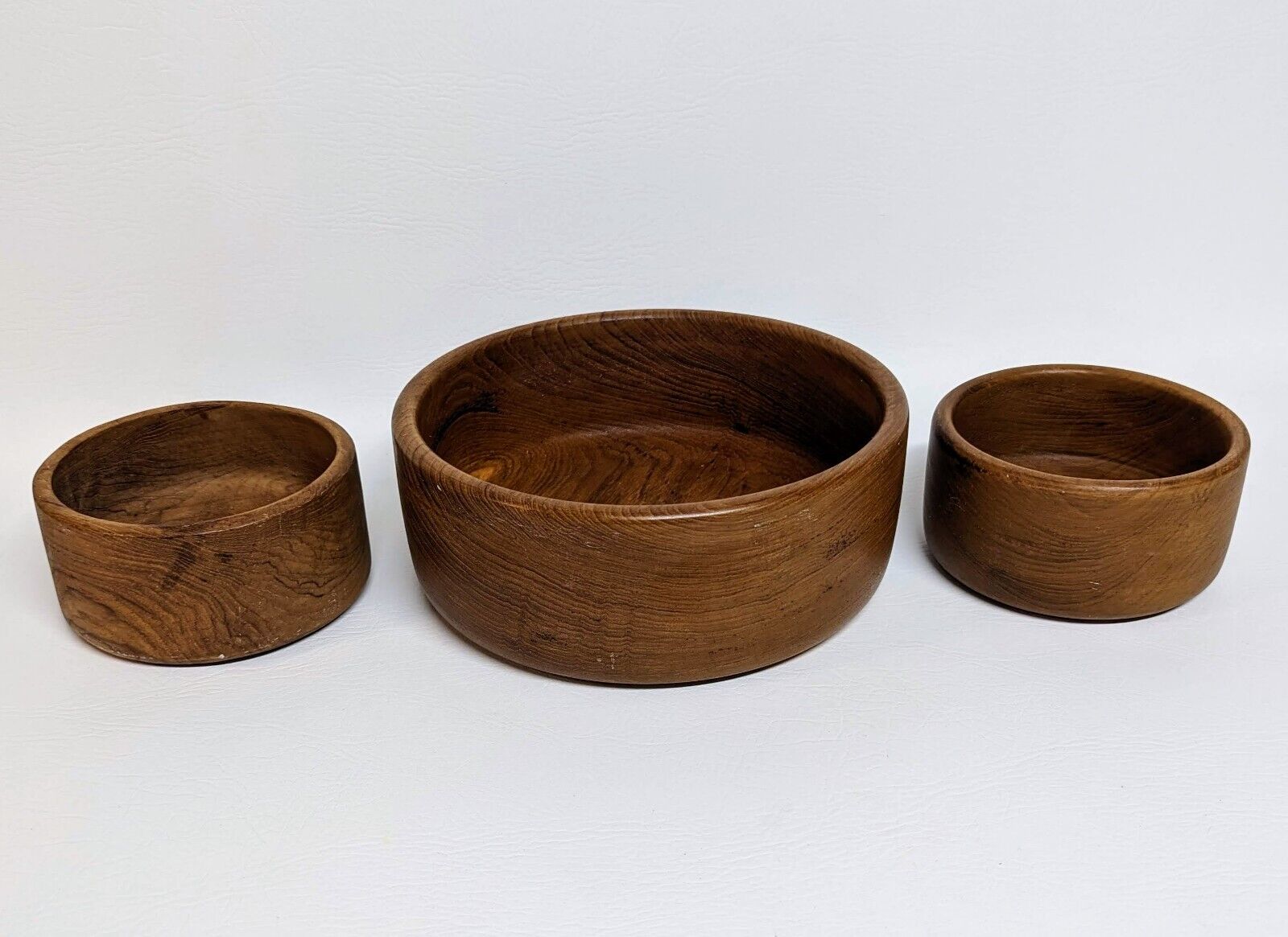 Vintage Genuine Teak Wooden Bowls Set of 3 Mid Century Thailand Salad Set
