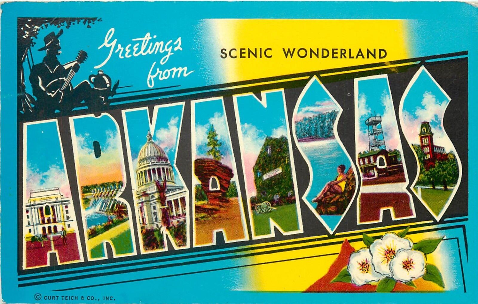 Greetings from Arkansas Scenic Wonderland Block Letter State Card Postcard