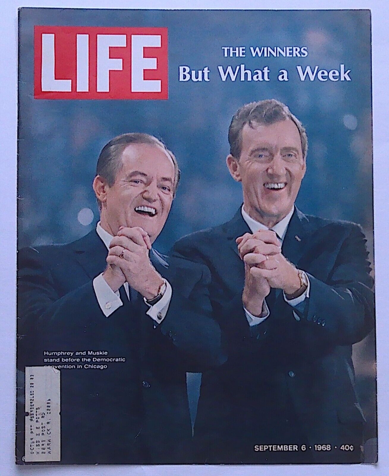 Life Magazine Cover Only  ( Humphrey and Muskie ) September 6, 1968