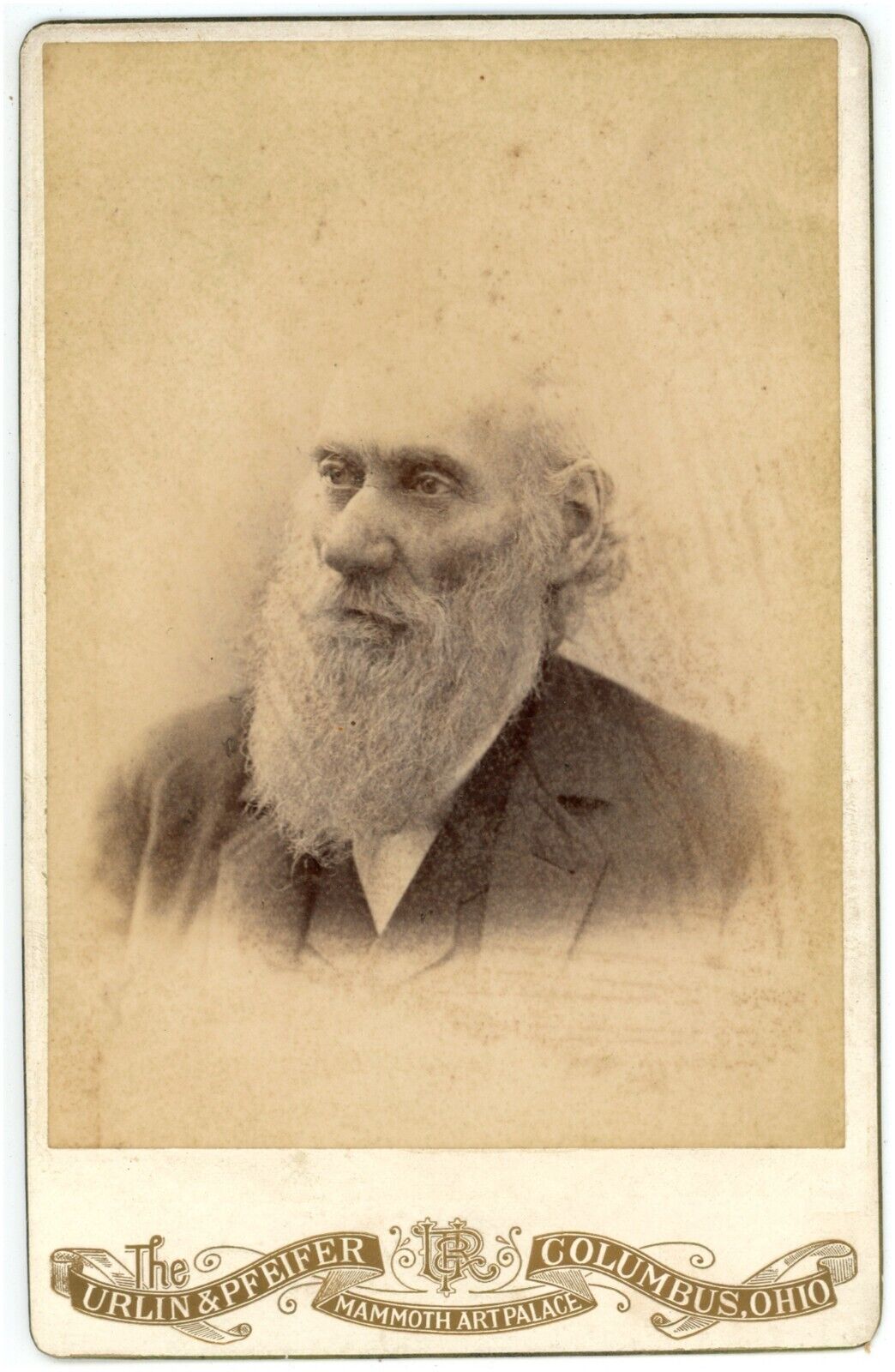 c1880s Cabinet Card Urlin & Pfeifer Stoic Older Man Full Beard Columbus, Ohio