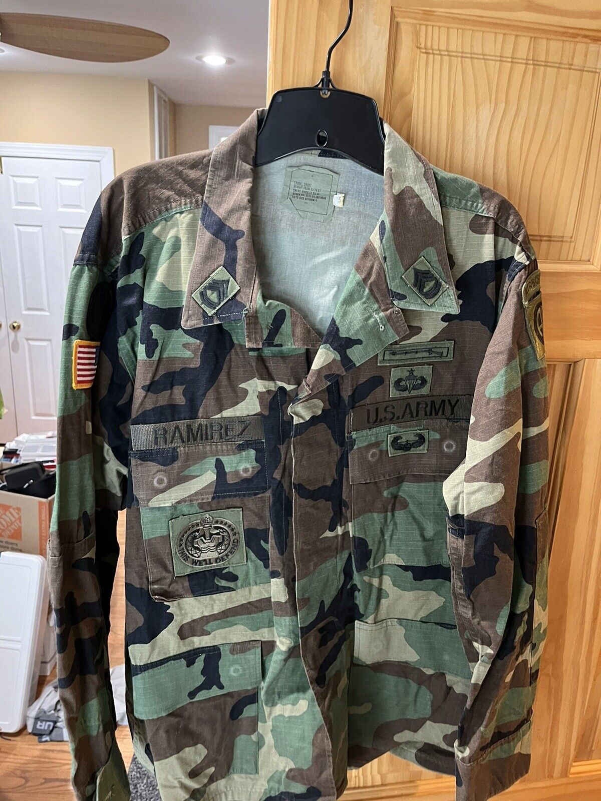 US Army Shirt Field Jacket Coat Woodland Camo Military Large Short Airborne