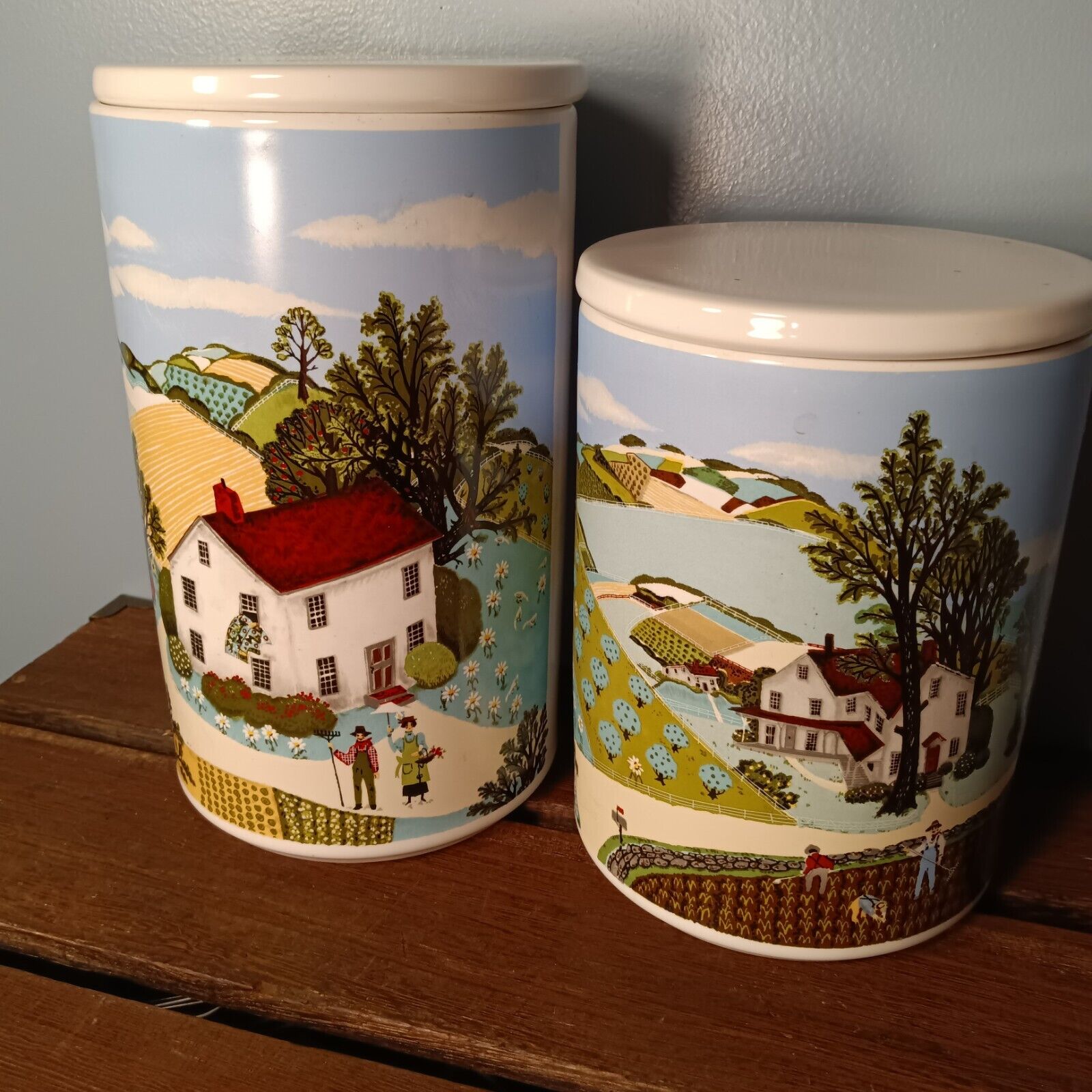 Vintage Pfaltzgraff For Avon Ceramic Canisters, Set Of 2, Countryside Farm