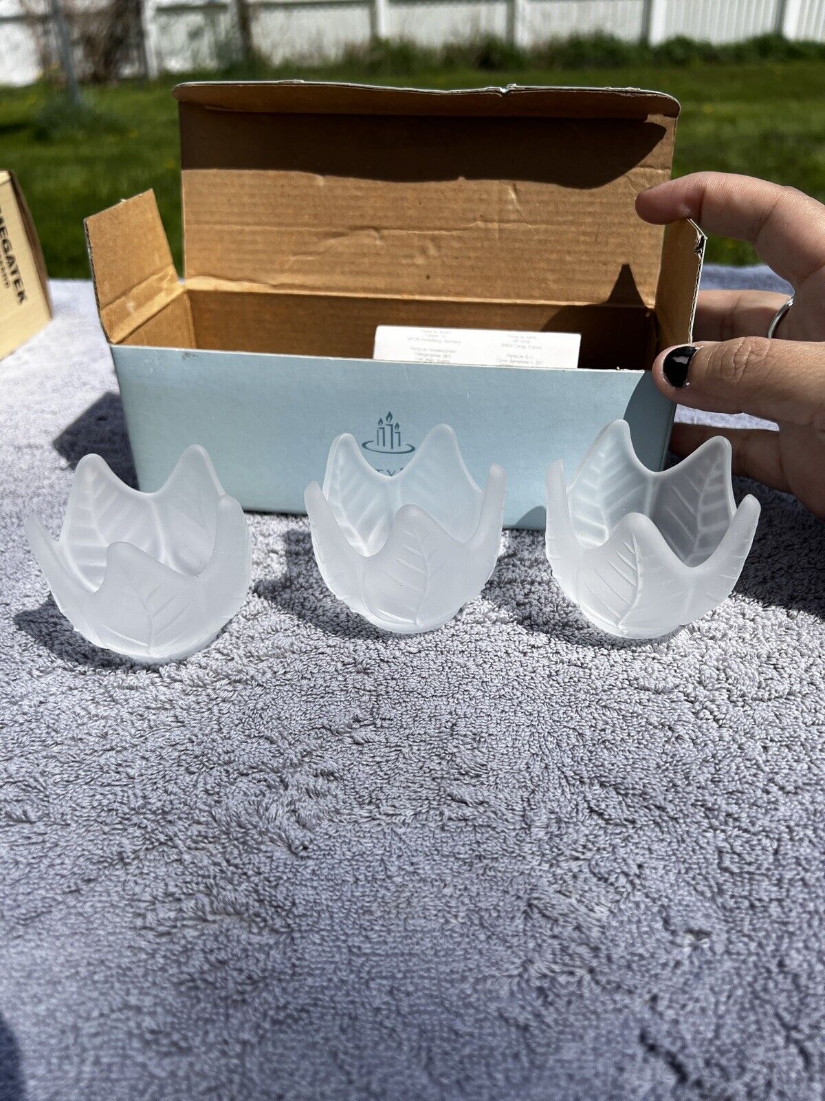 PartyLite 3 Frosted Lotus Blossom Votive Candle Holders P0290 In Original Box 