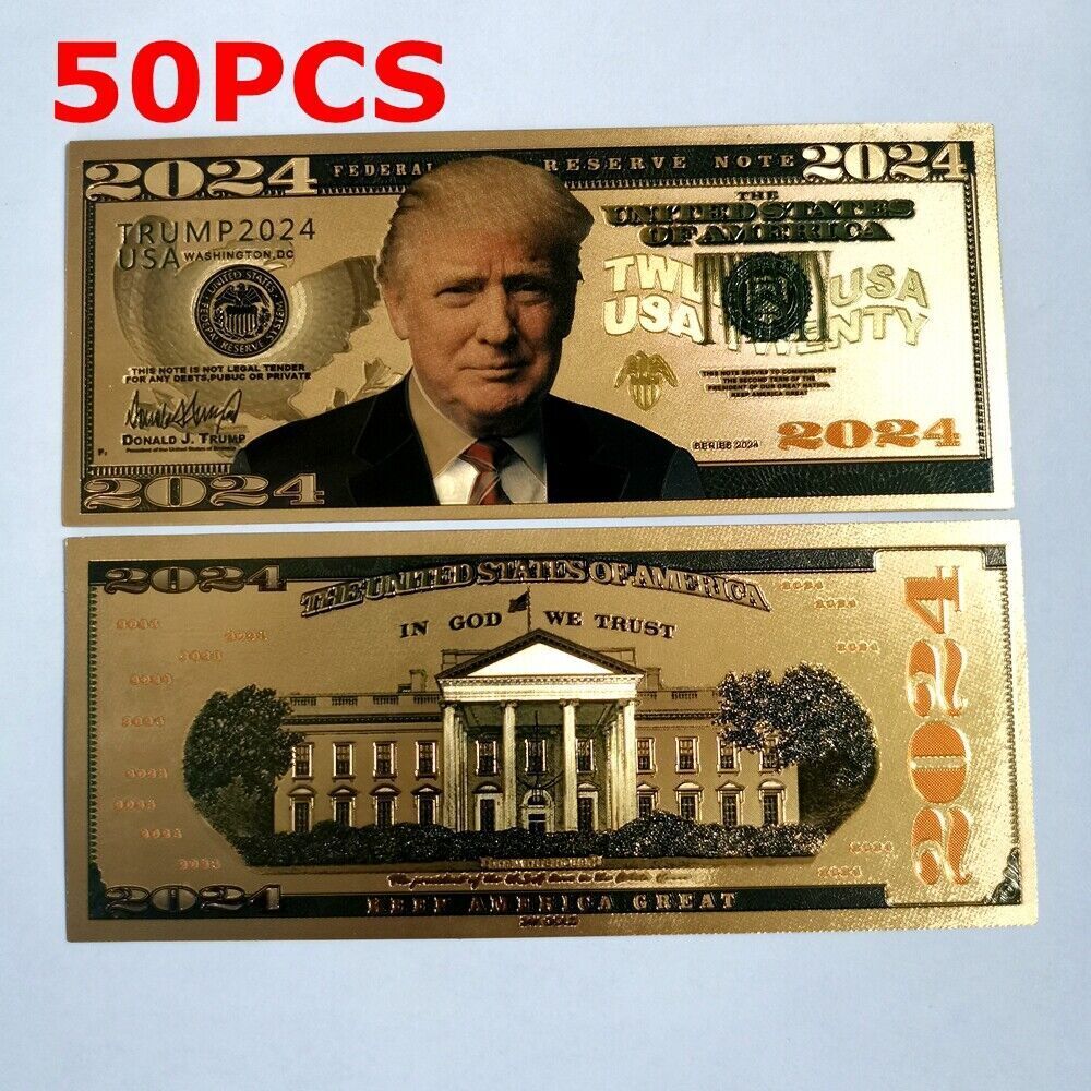 50PCS 2024 President Donald Trump Colorized Dollar Bill Gold Foil Banknote