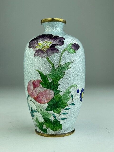 Miniature Japanese ginbari cloisonne vase signed by Ota Tostito
