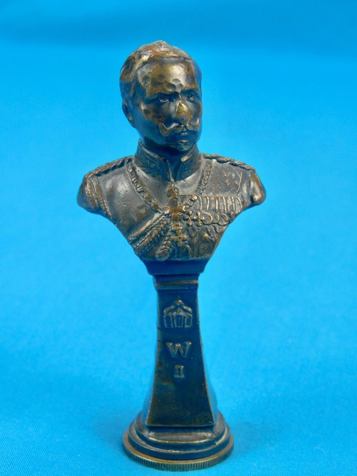 German Germany WW1 Bronze Kaiser Wilhelm I Mini Bust Figurine Stamp
