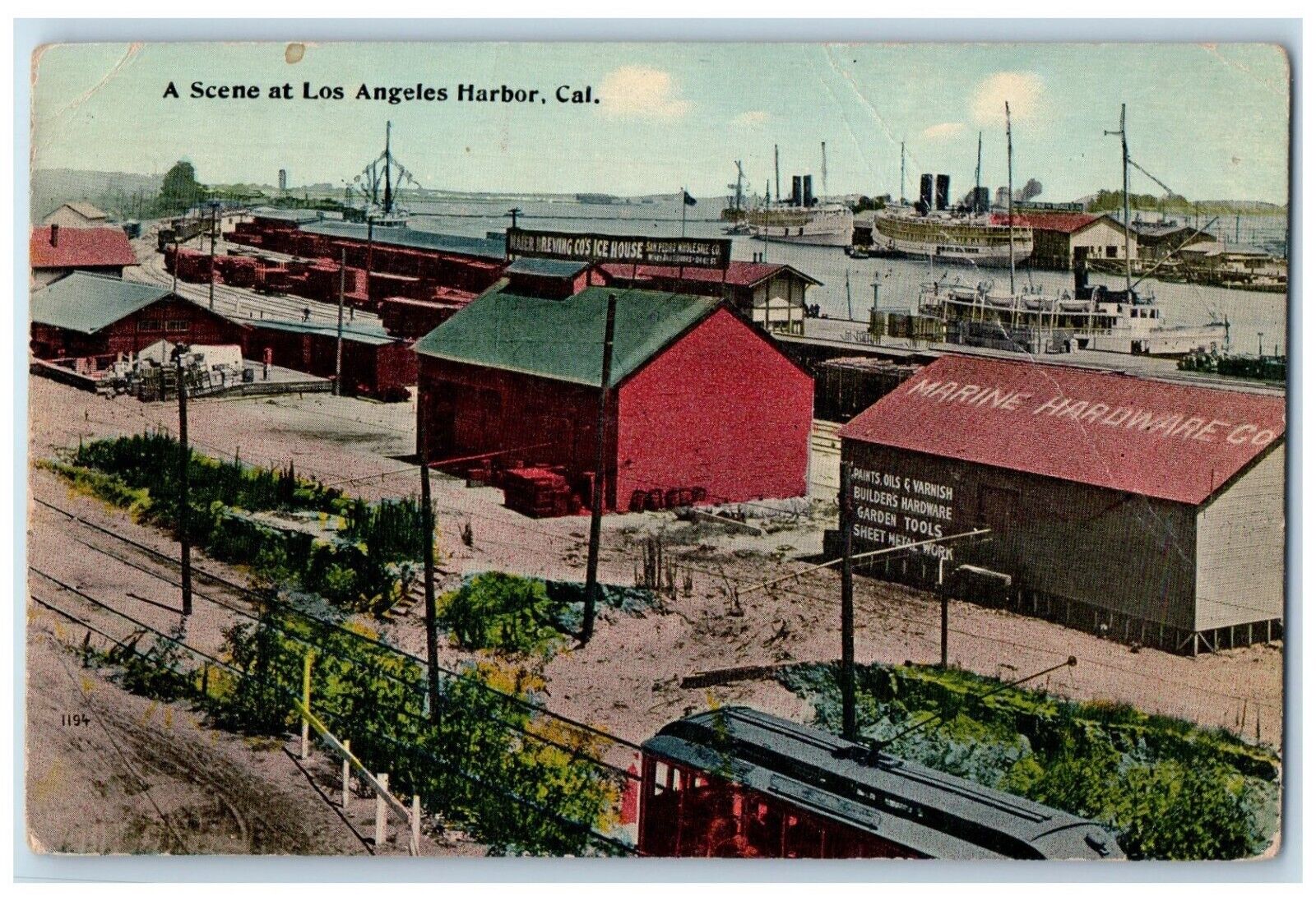 c1910 Los Angeles Harbor Steamer Warehouse Ice House California Vintage Postcard