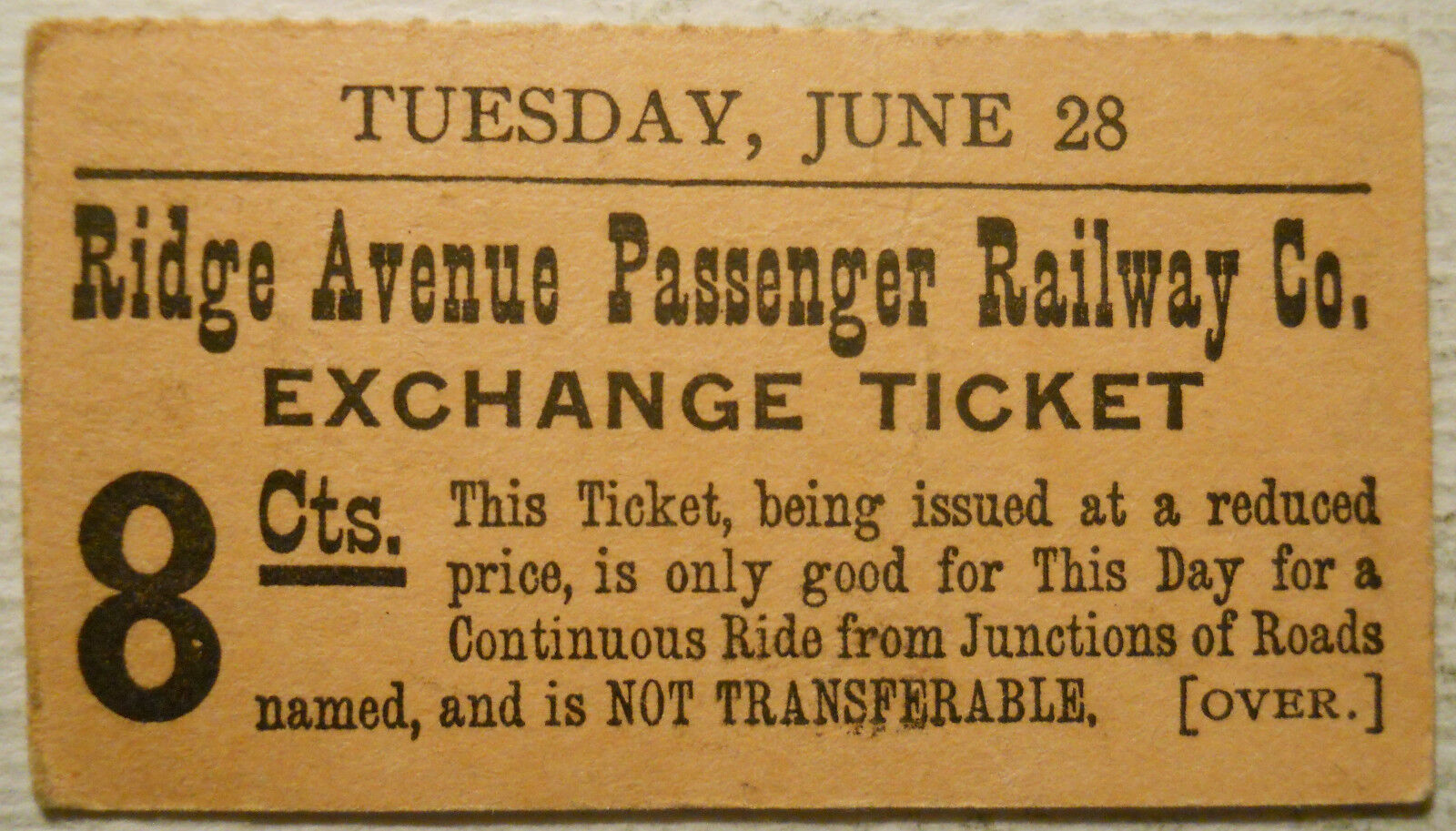 1880s-1890s Ridge Avenue Passenger Railway (Philadelphia, PA) Exchange Ticket 5