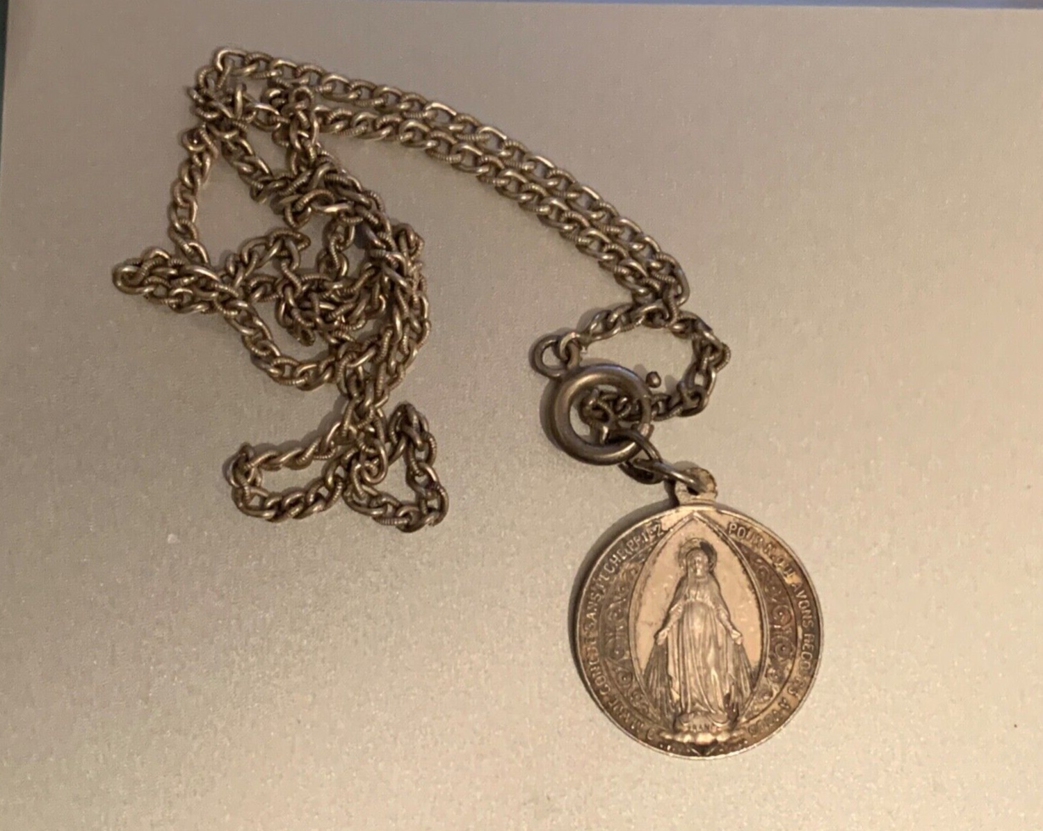 ANTIQUE French Sterling Silver Medal + Chain -Hallmark Signed L.Penin 1830-1868