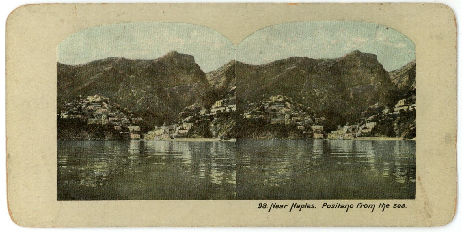 c1900's Colorized Stereoview Near Naples. Positano From The Sea