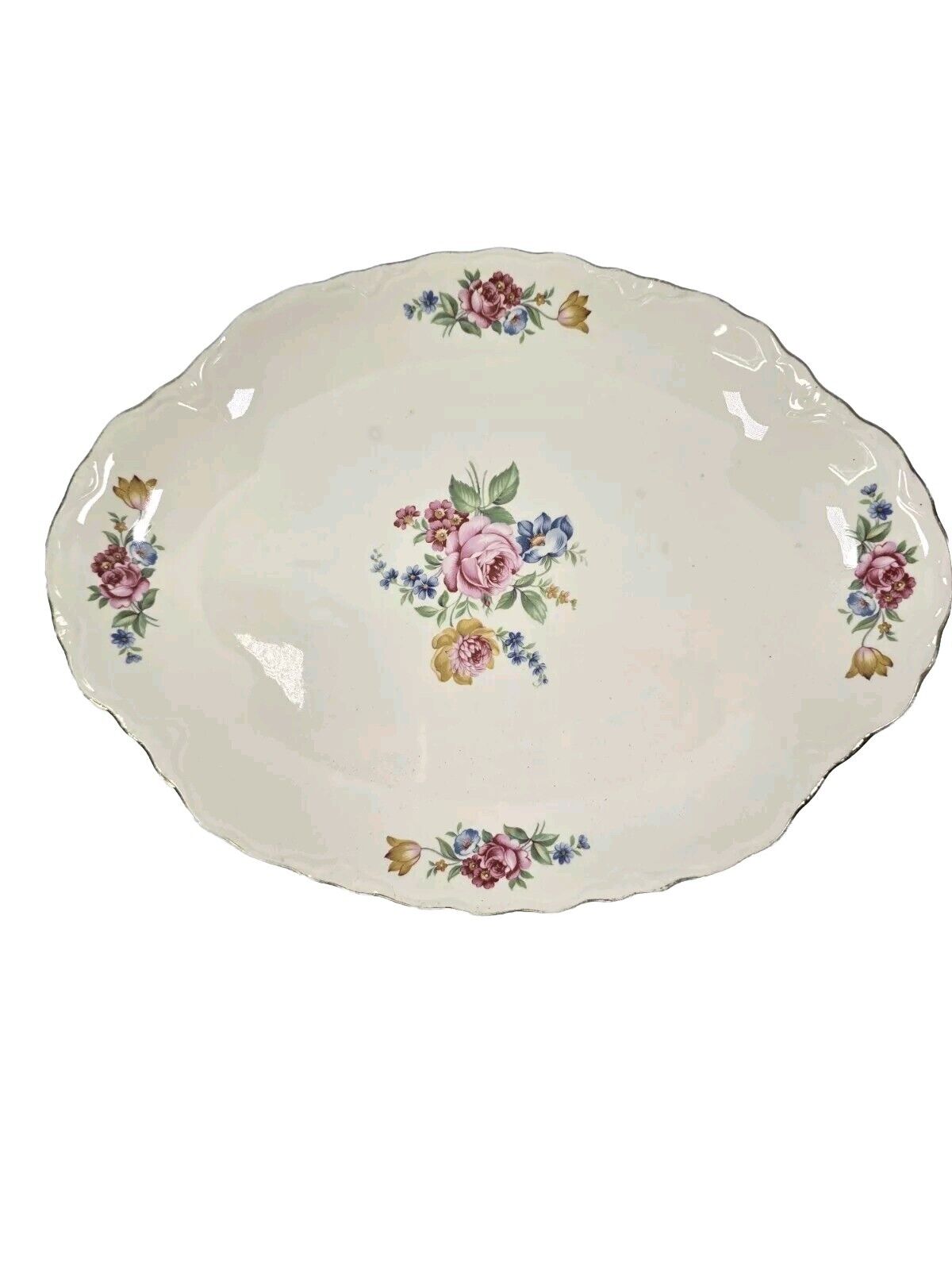 Vtg 1930’s Ironstone Floral Trky Platter By Scio Pottery Hazel Pattern 12x9x7/8