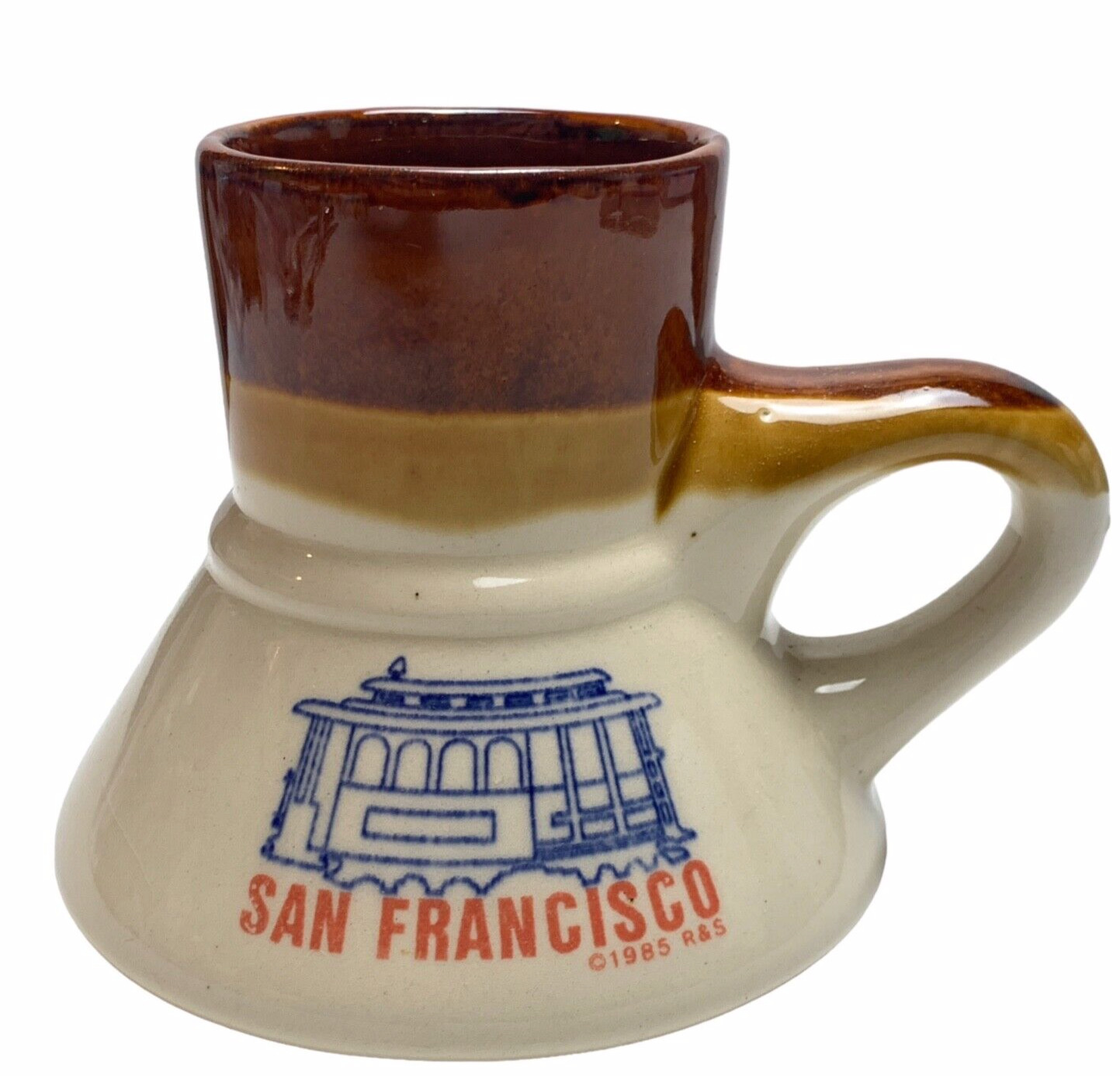 Vtg 80\'s San Francisco Coffee Mug No Spill Non-Slip Travel Flat Wide Base 1985