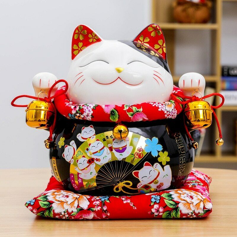 24cm Japanese Ceramic Maneki Neko Lucky Cat Porcelain Fortune Cat Money Box