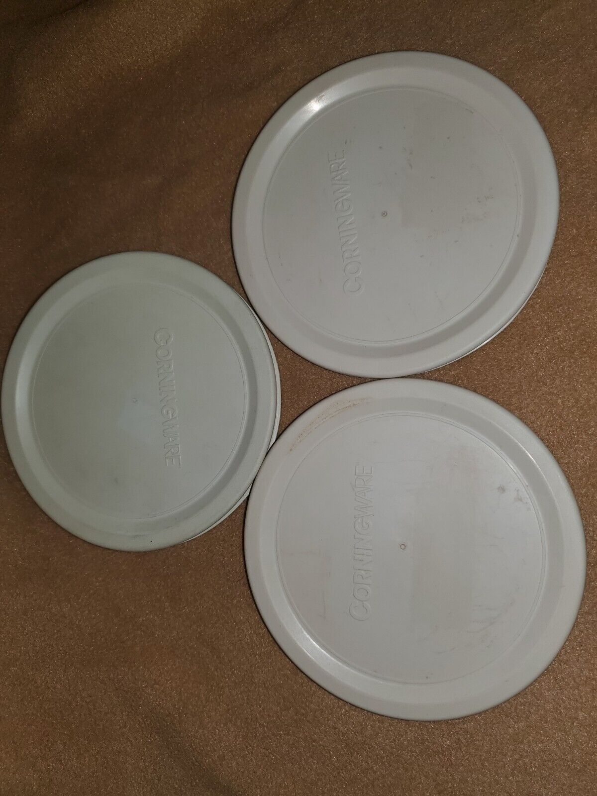 (3) Vintage Corning Ware White Replacement Plastic Lids F-16 PC
