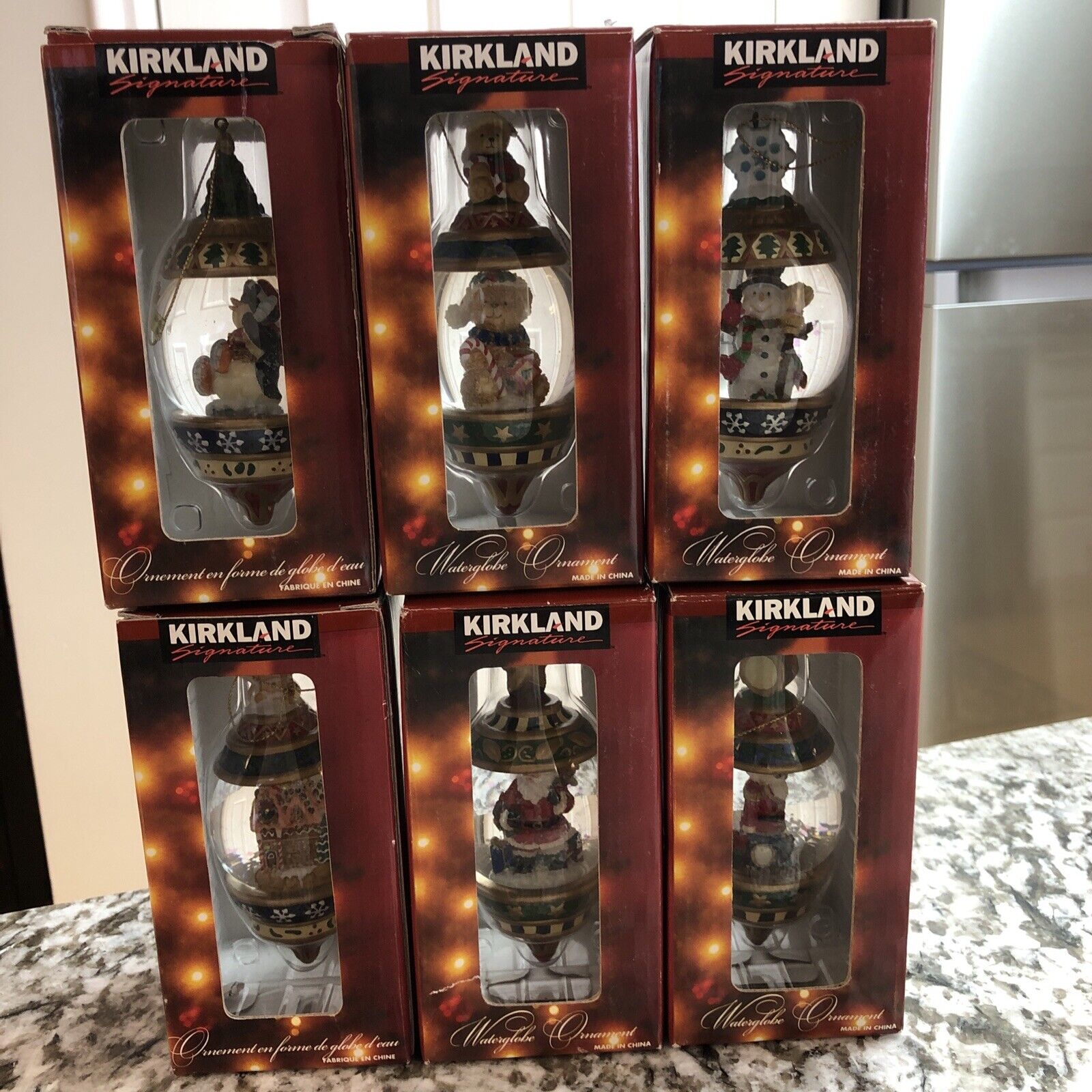 6x Kirkland Signature Water Globe Ornaments Christmas Decorations Original Boxes