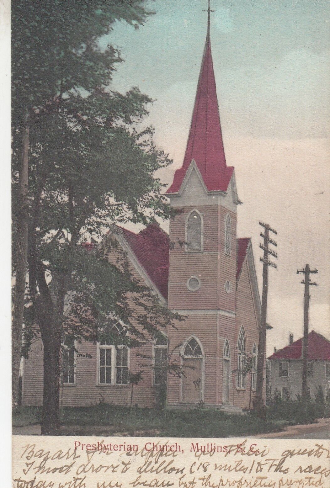 RARE 1909 CHURCH POSTCARD - Mullins Presbyterian Church S.C.  SOUTH CAROLINA