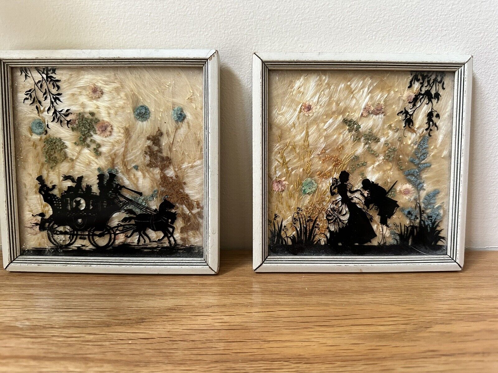 Exquisite Pair Of Silhouettes, Reverse Painted on Glass