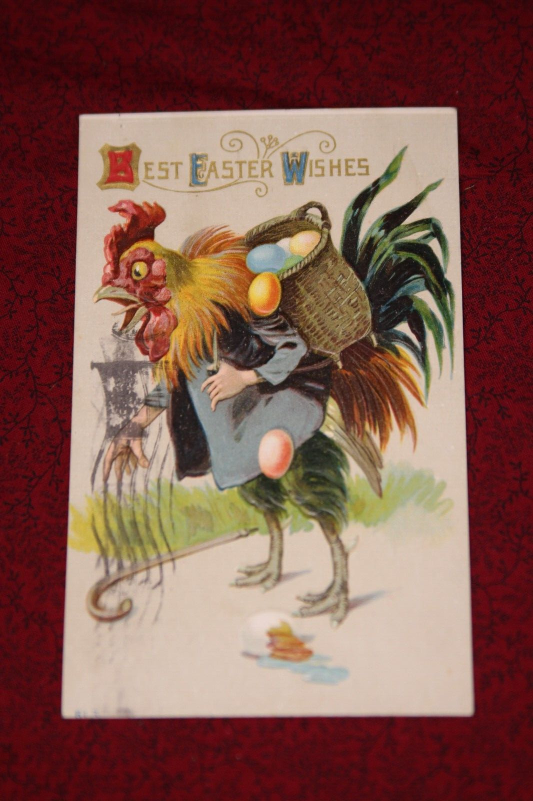 Best Easter Wishes Postcard - Rooster with Basket (E2)