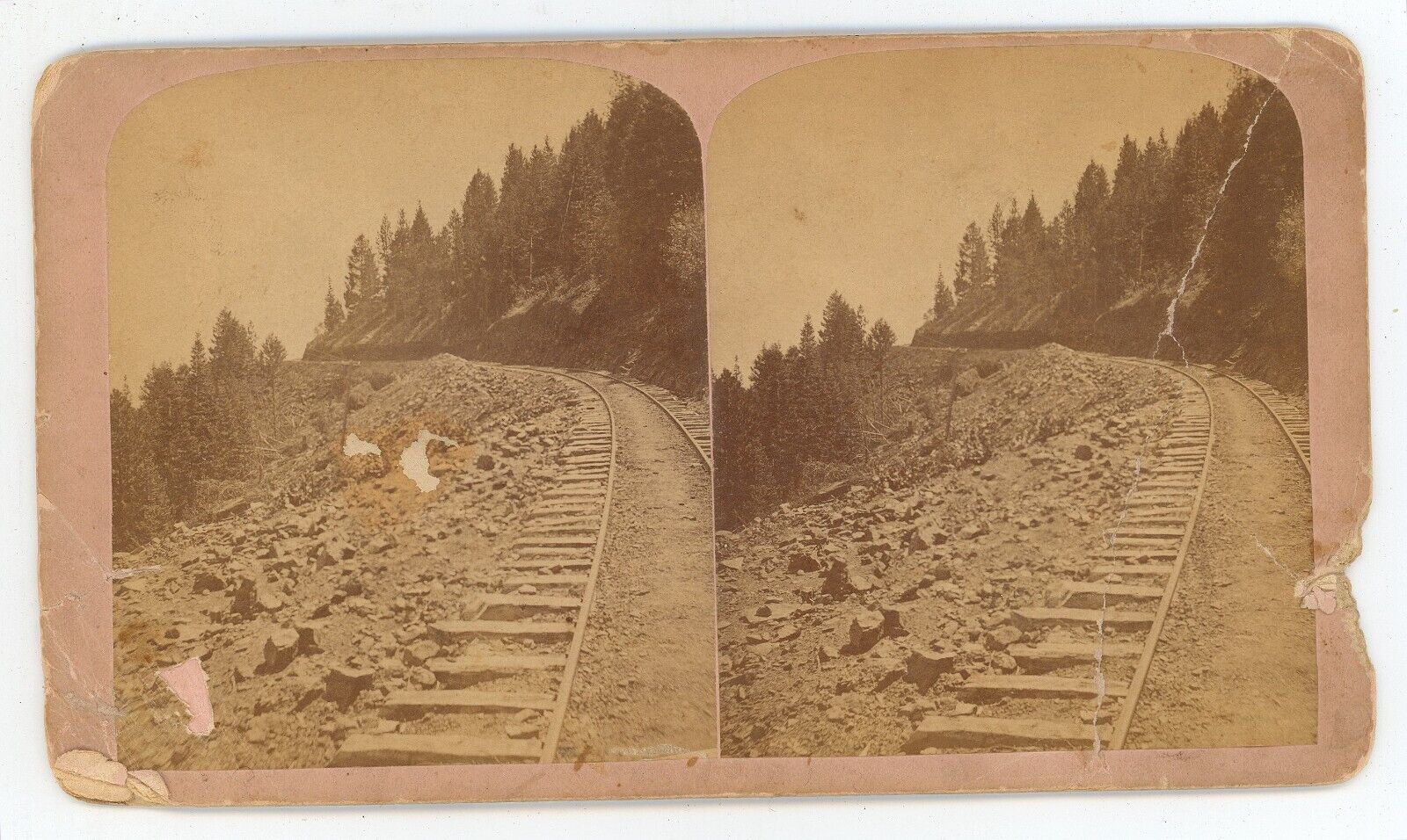 c1900's Real Photo Stereoview Railroad Tracks Mule Shoe Dump Moutain Colorado