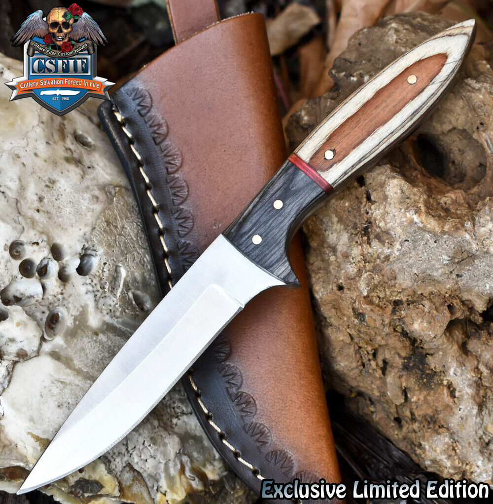 CSFIF Hand Forged Skinner Knife ATS-34 Steel Hard Wood Wooden Bolster Sports