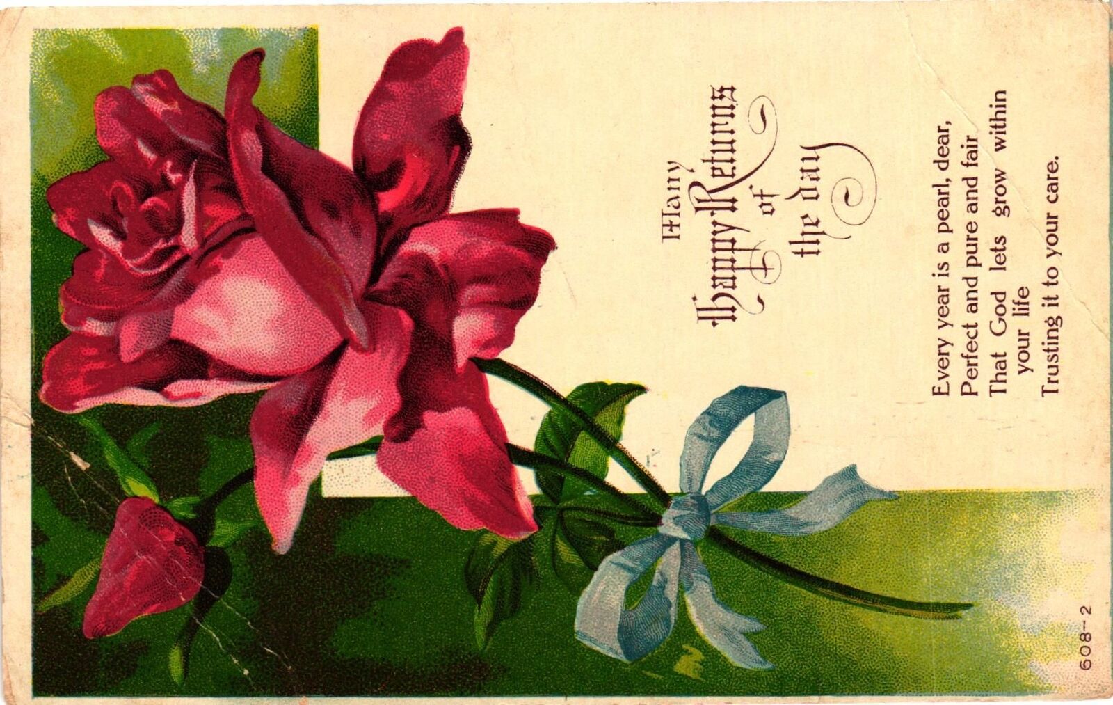 Vintage Postcard- Red Rose, Many Happy Returns of the Day.