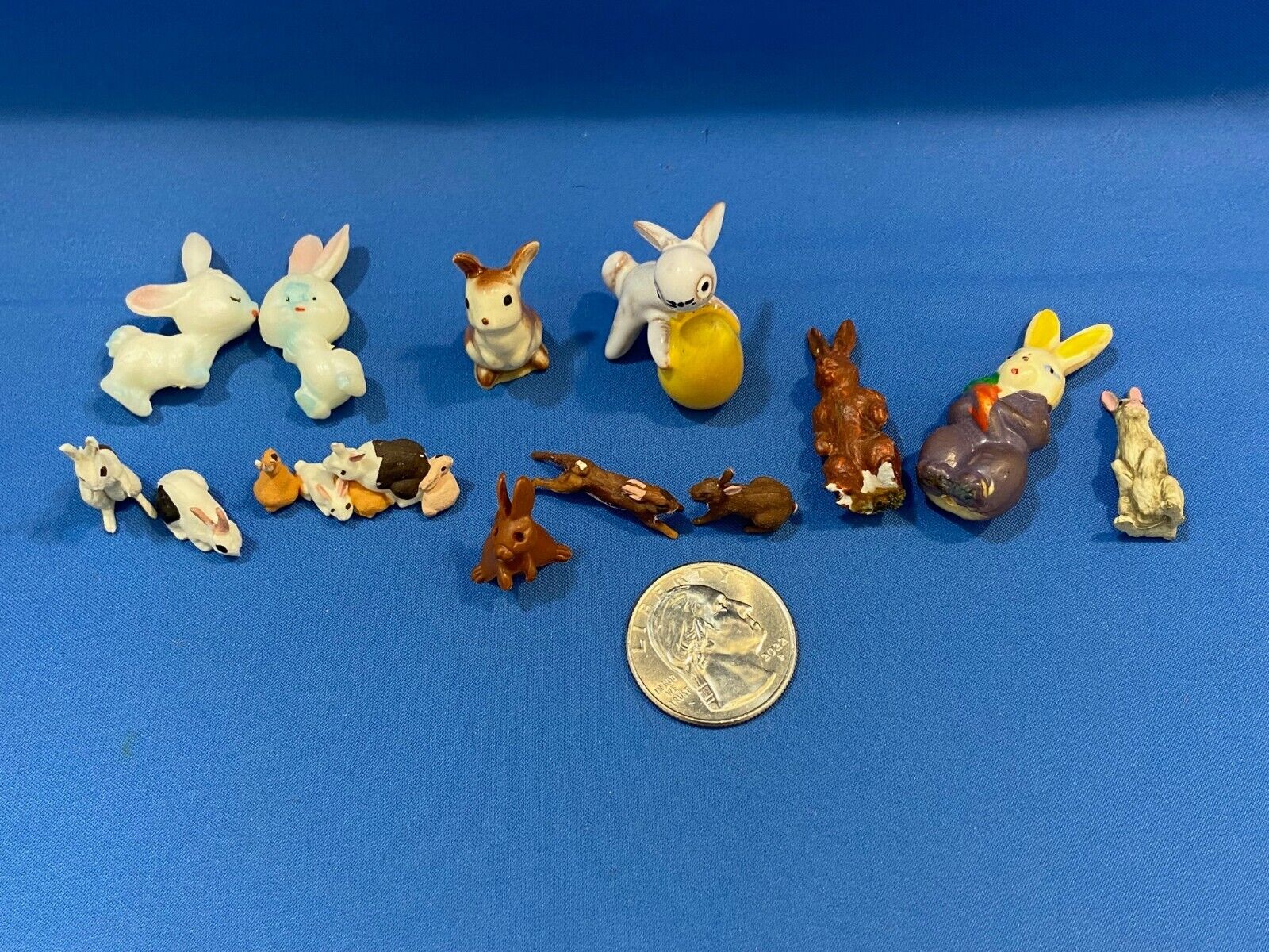 Germany England Easter Bunny Miniature Doll House Figurines Vintage Set of 13