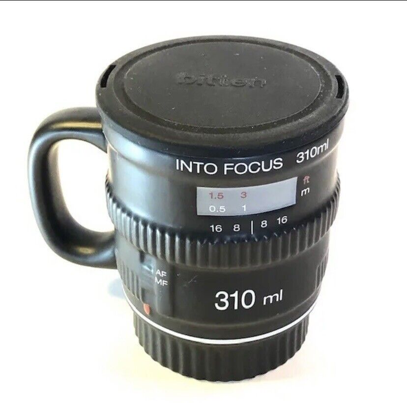 Camera Lens Coffee Cup/Mug Black Photography by Bitten Into Focus 310ml 