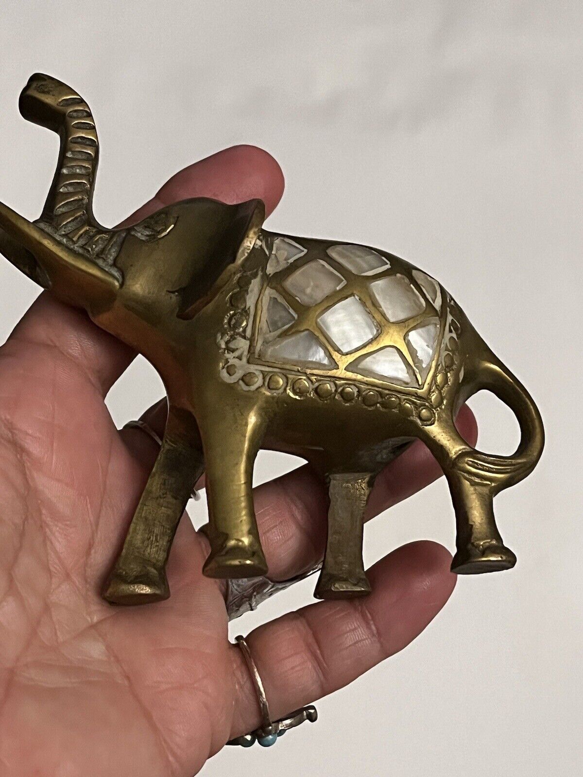 Solid brass mother of pearl elephant India Overseas Trading Co.