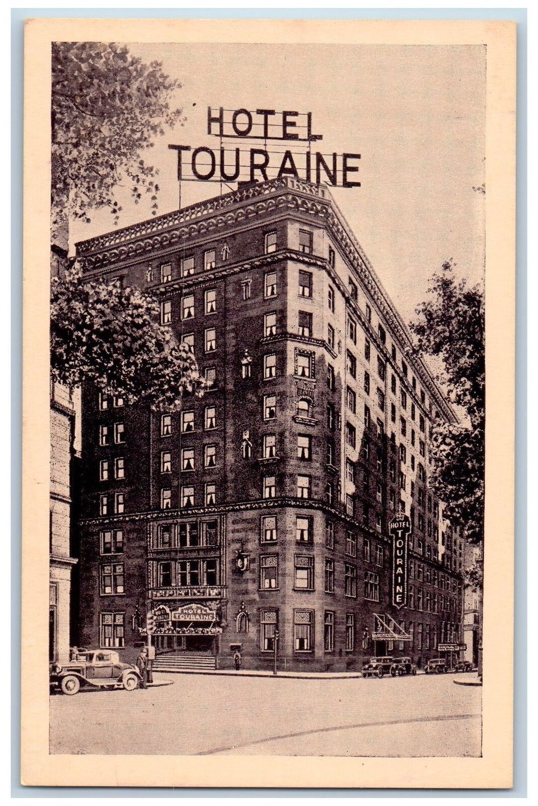 Boston Massachusetts MA Postcard Hotel Touraine Exterior Roadside c1920s Vintage