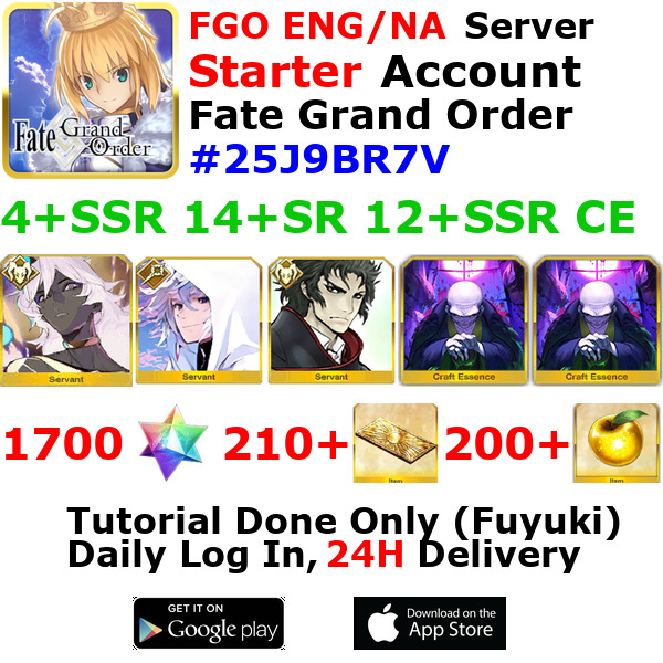 [ENG/NA][INST] FGO / Fate Grand Order Starter Account 4+SSR 210+Tix 1740+SQ #25J