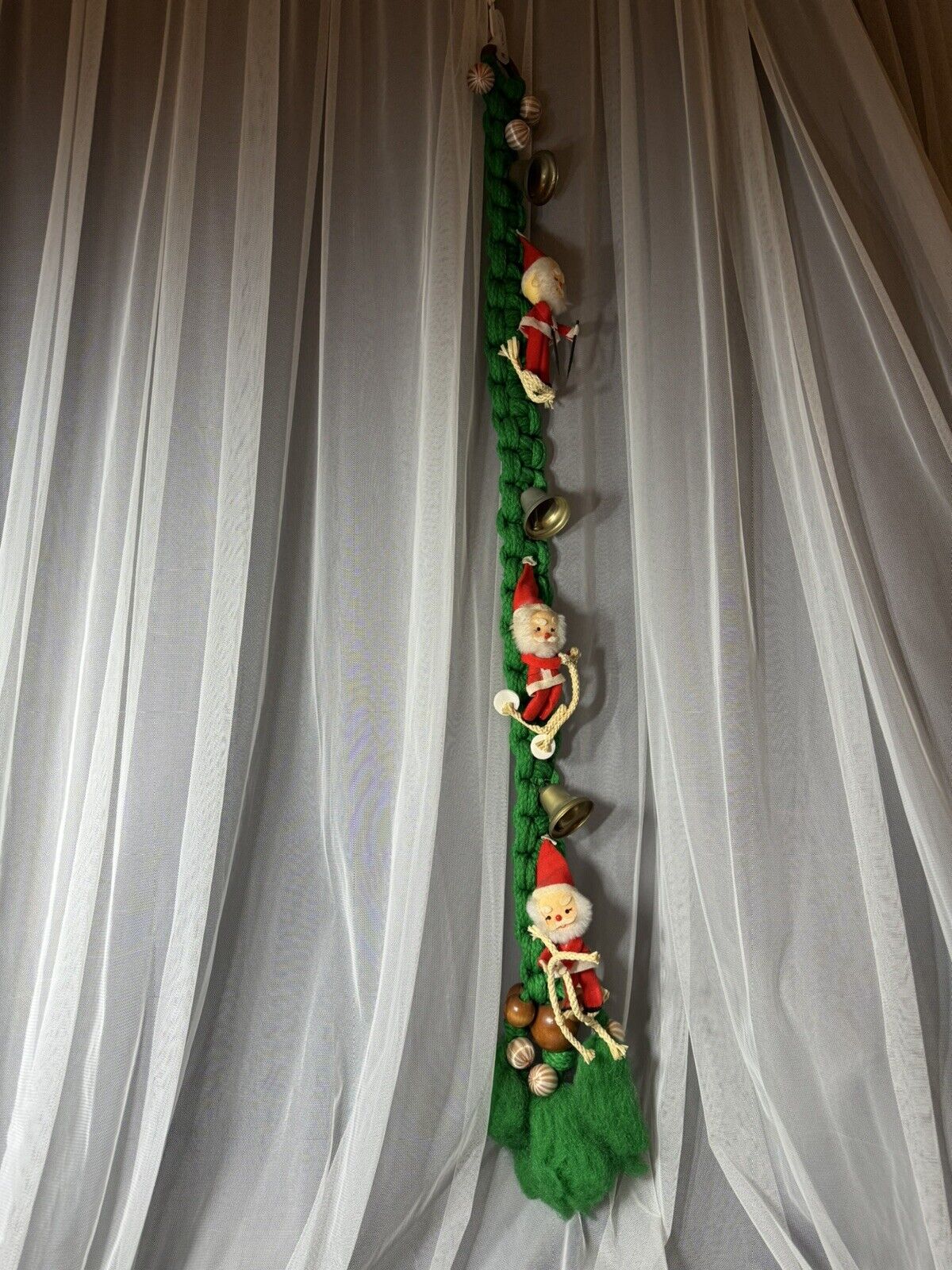 Vintage Macrame Christmas Door Hanger Kitschy Santa 3’