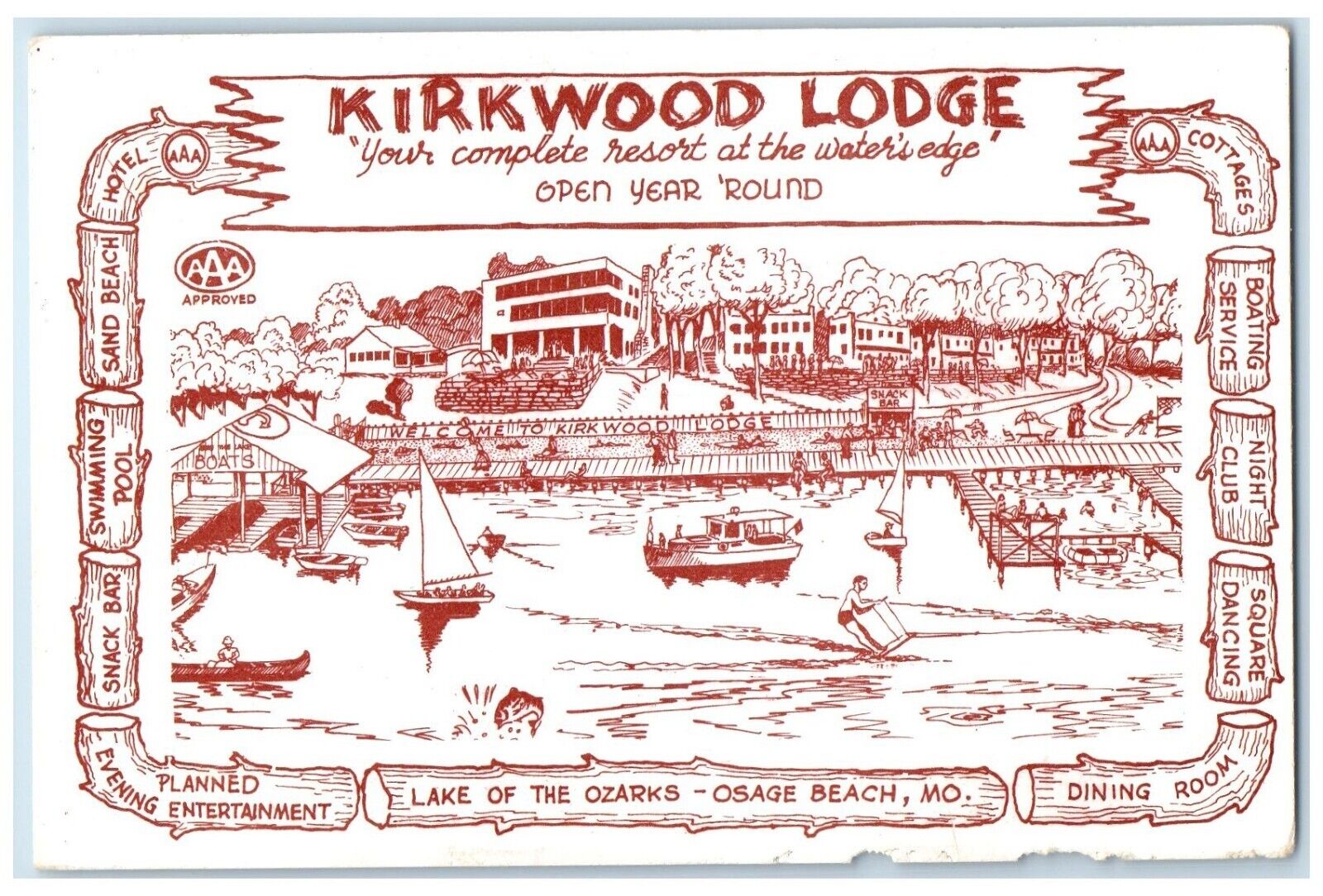 c1950's Kirkwood Lodge Lake On The Ozarks Osage Beach Missouri MO Postcard