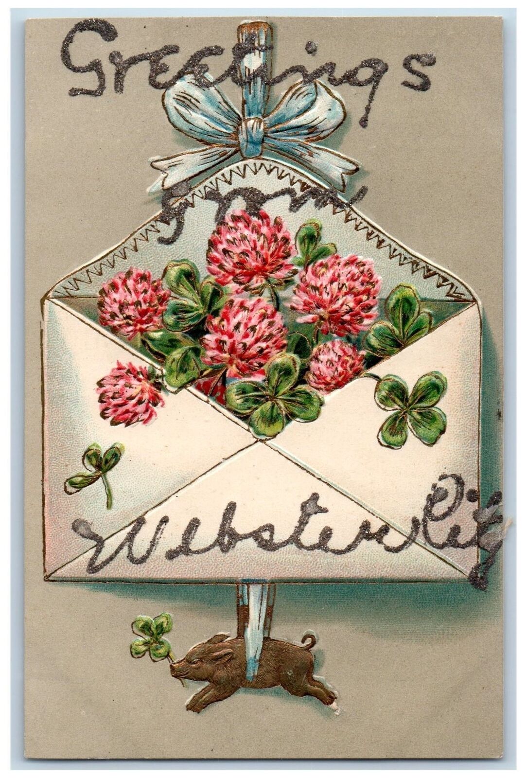 c1905\'s Greetings From Webster City Flower Envelops Iowa Correspondence Postcard
